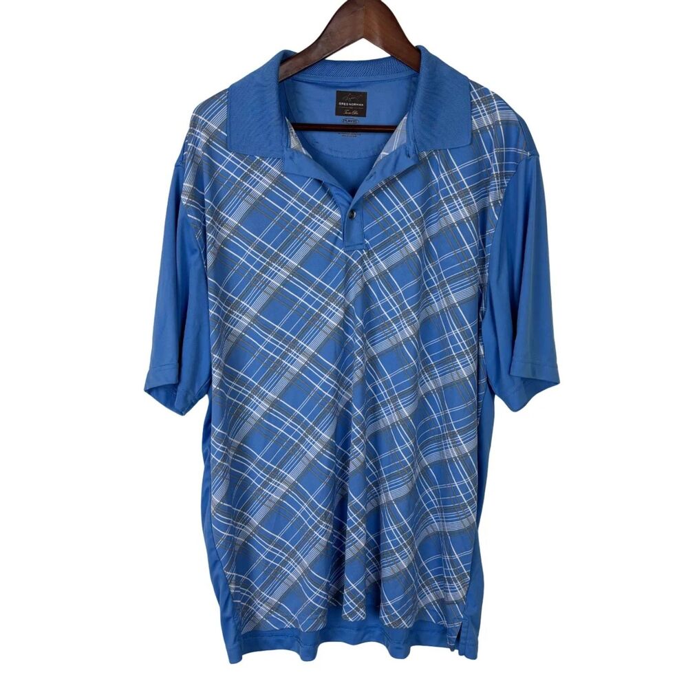Greg Norman Tasso Ella Play Dry Blue Wicking Polo Short Sleeve Shirt Men's XL